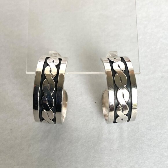 VTG Sterling Silver 925 Taxco Mexico Infinity 10MM Wide 1" Hoop Earrings - Picture 7 of 16